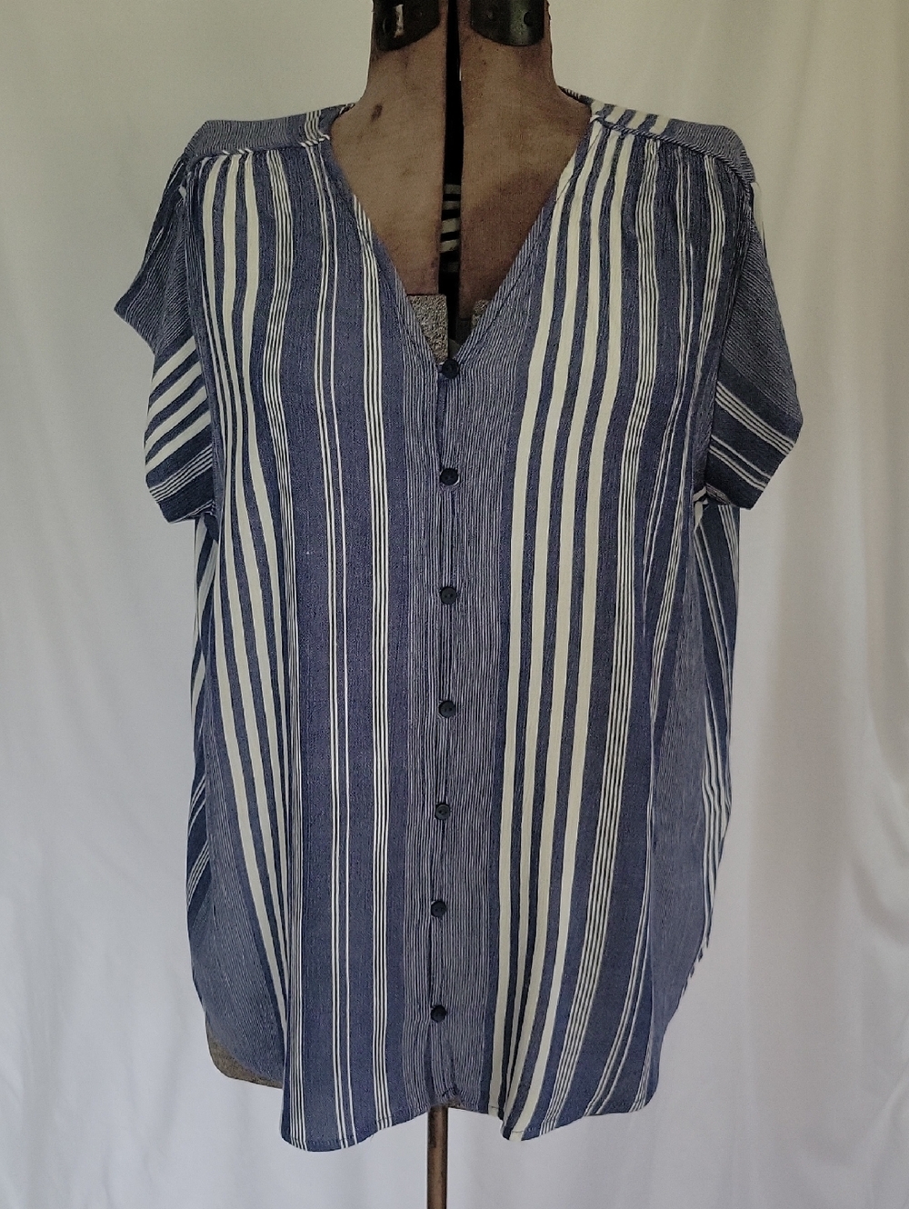 Liz Claiborne Top, XL, Blue & White